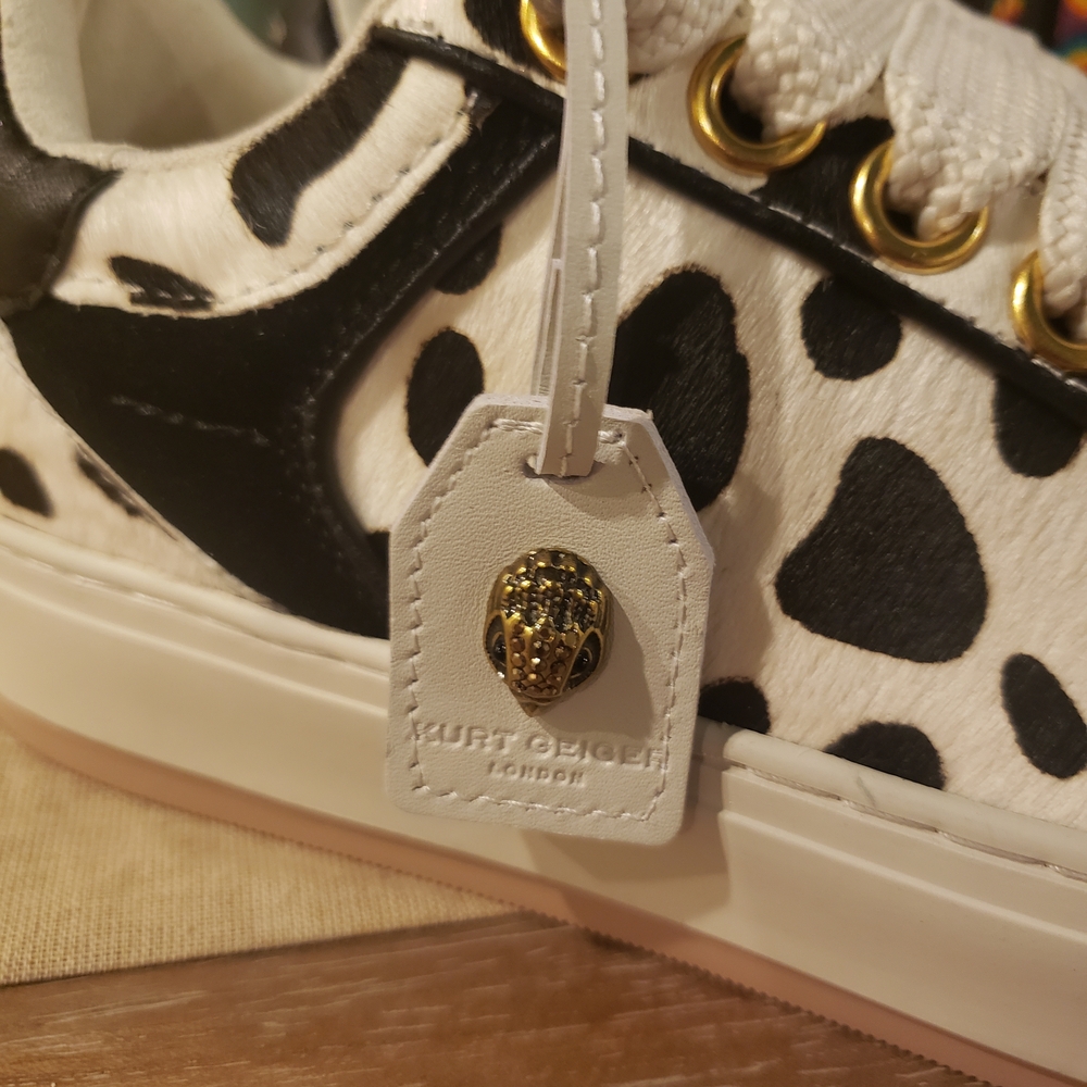 Kurt Geiger Southbank Tag White Sneakers w/ Black Leopard Print Accent NIB! - Picture 8 of 12